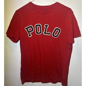 Large Polo Ralph Lauren T-Shirt Adult Red Short Sleeve Spell Out Logo Stitched